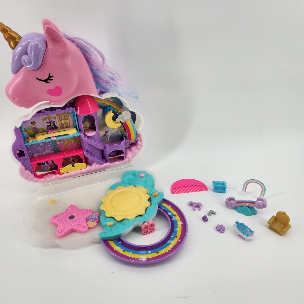 Polly Pocket Rainbow Unicorn Salon Playset Pink Styling Head Micro Accessories